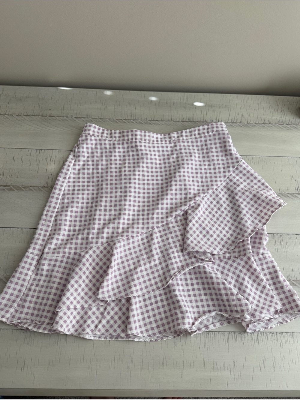Altar'd State Lavender Gingham Asymmetrical Ruffle Skirt